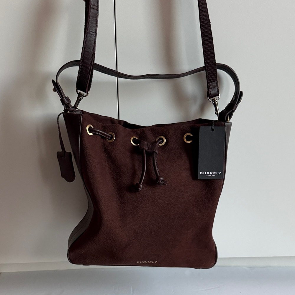 Burkely Brown Leather Drawstring Shoulder Bag